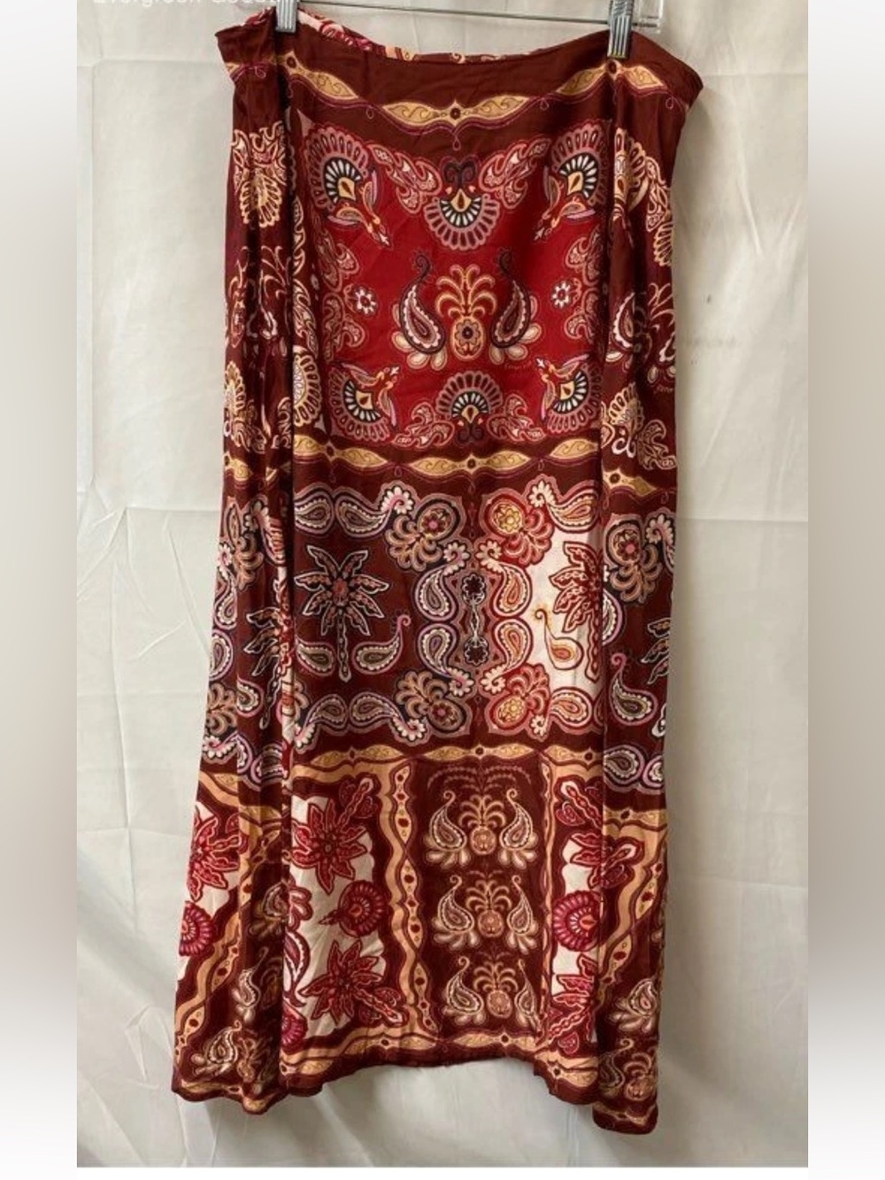 Farm Rio for Anthropologie Red Orange Paisley Maxi Skirt
